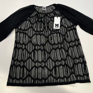 M Missoni Knit Blouse Top Size 6 US/38 Black White Keyhole 3/4 Sleeve